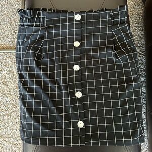 Potter's Pot Paperbag Waist Black and White Window Pane Grid Mini Skirt